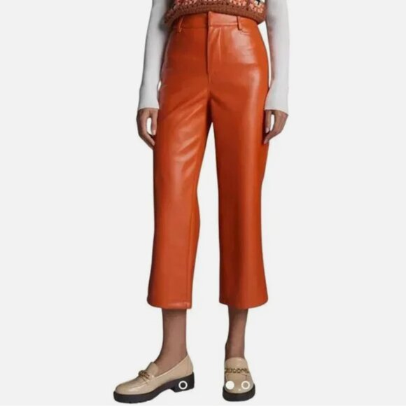 Anthropologie Avec Les Filles Orange Medium Cropped Wide Leg Vegan Leather Pants